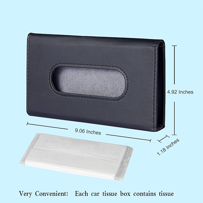 Car Tissue Holder, 2 Pack Sun Visor Napkin Holder, Premium PU Leather, Car Mask Holder for Sun Visor Vehicle, with Tissue Refill, Black&Beige