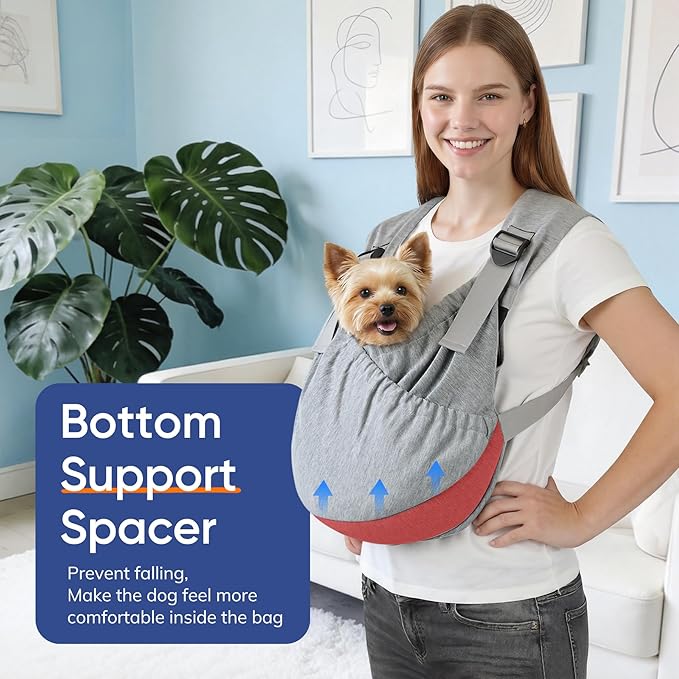Supet Dog Sling Carrier, Hands Free Adjustable Puppy Pouch Carrier, Soft Wearable Pet Front Bag for Dachshund & Teacup Dogs, Anti-Anxiety Chest Carrier with Back Pain Relief (Grey, Regular)