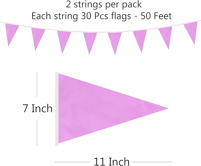 100 Feet Pink Pennant Banner Flags, 60 Pcs DIY Flag for Birthday, Party, Shops, Outdoor and Indoor Decorations, Festival Celebration (Pink)