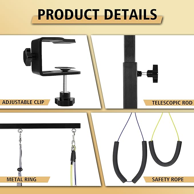 Dog Grooming Arm with Metal Clamp - Adjustable Portable Dog Grooming Table Arm for Table with 1 Loop Noose & Two No Sit Haunch Holder,Grooming Restraint for Small Medium Dogs