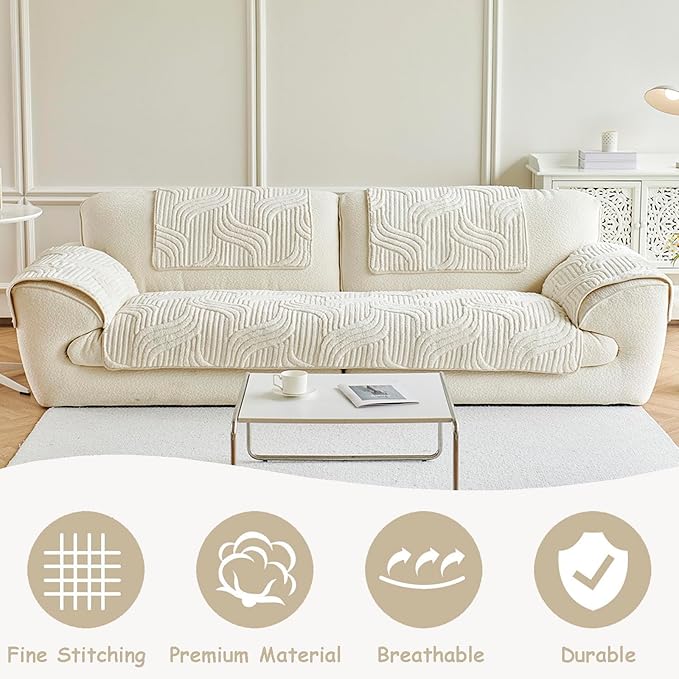 Jecpuo Washable Pet Couch Cover Protector for Sectional Sofa Armrest Headrest Covers Pad Anti-Slip Pet Friendly Boho Loveseat Slipcovers