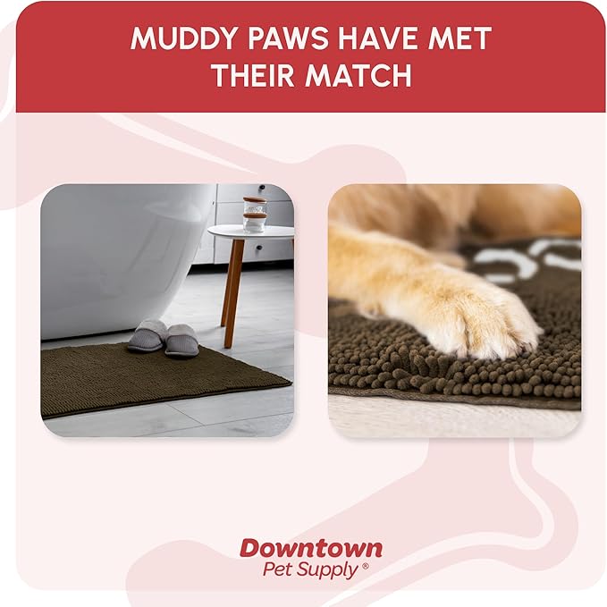 My Doggy Place Microfiber Dog Mat for Muddy Paws, 36" x 26" Brown with Paw Print - Absorbent and Quick-Drying Dog Paw Cleaning Mat, Washer and Dryer Safe - Non-Slip Rubber Backed Pet Mat, Large