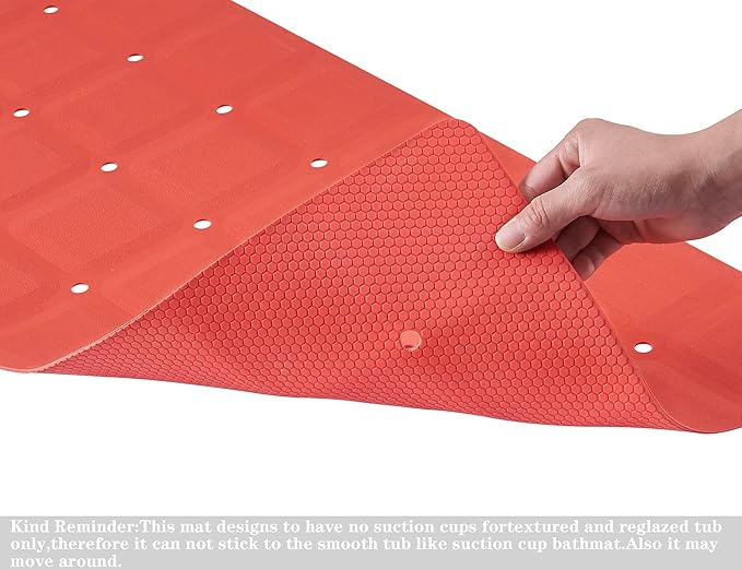 Foldable Non Slip Silicon Bath Mat Bathtub mat Shower mats no Suction Cups for Textured Tub and Reglazed Tub(Foldable-Red, 28-inch x 14-inch)