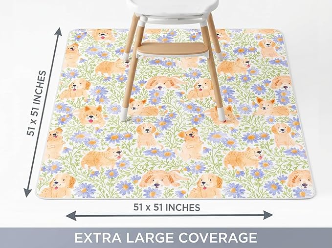Splat Mat for Under High Chair/Arts/Crafts, Waterproof and Anti-Slip Splash Mat Floor Protector, Washable Highchair Floor Mat, 51 Inch Reusable Messy Mat and Baby Feeding Table Cloth