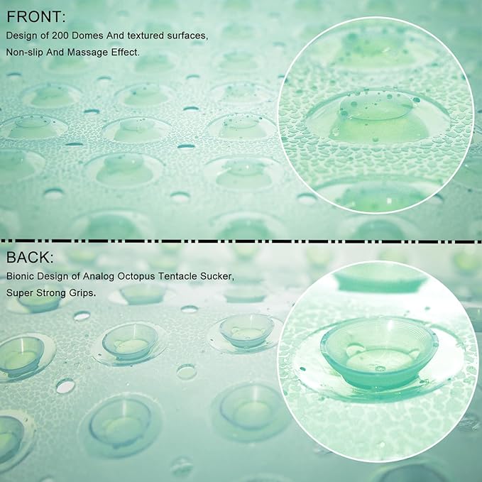 Bathtub Mats for Shower Tub, Extra Long Non-Slip 39 x 16 Inch Bath Mat with Drain Holes and Suction Cups, BathMat for Bathroom with Machine Washable (Clear Green)
