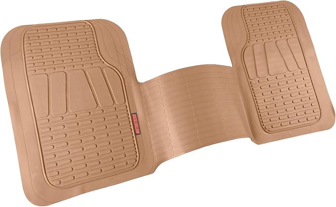 BDK Motor Trend WingRunner Heavy Duty Rubber Rear Floor Mat Liner, Trim-to-Fit Back Row Non-Slip All Weather Interior Protection Universal Fit Trucks Cars Sedans SUVs, Fits 2nd or 3rd Row - Beige