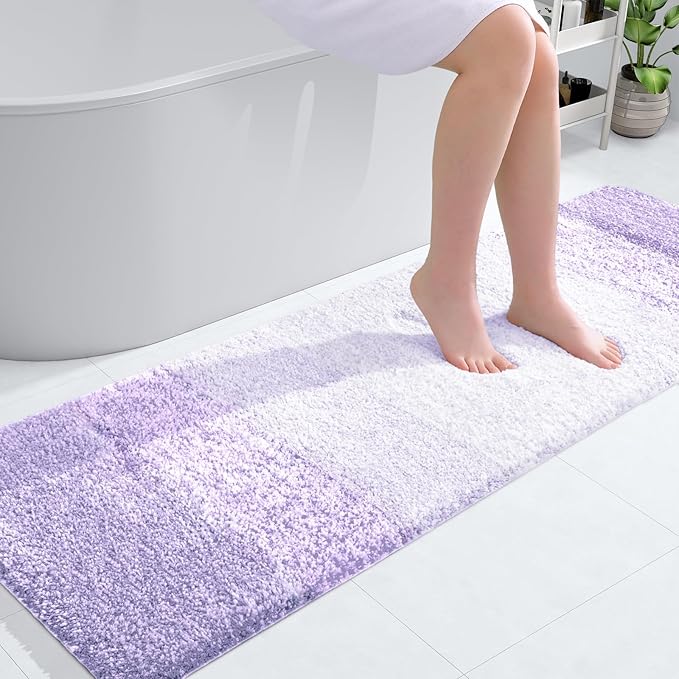 OLANLY Bathroom Rugs Mat 59x20, Extra Soft Absorbent Microfiber Bath Rug, Rubber Backing, Quick Dry, Machine Washable Bath Mats for Bathroom Floor, Tub and Shower, Home Decor Accessories, Light Purple