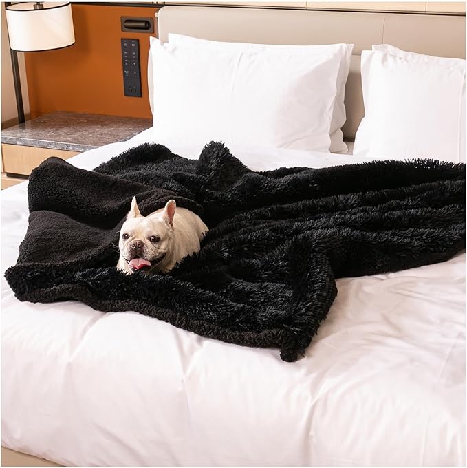 Wowchine Black Pet Calming Couch Throw Blankets for Dogs Waterproof Dog Blanket Fluffy Long Faux Fur for Little Dog Cat Puppy Mat Washable(Black,XS-28 * 20in)