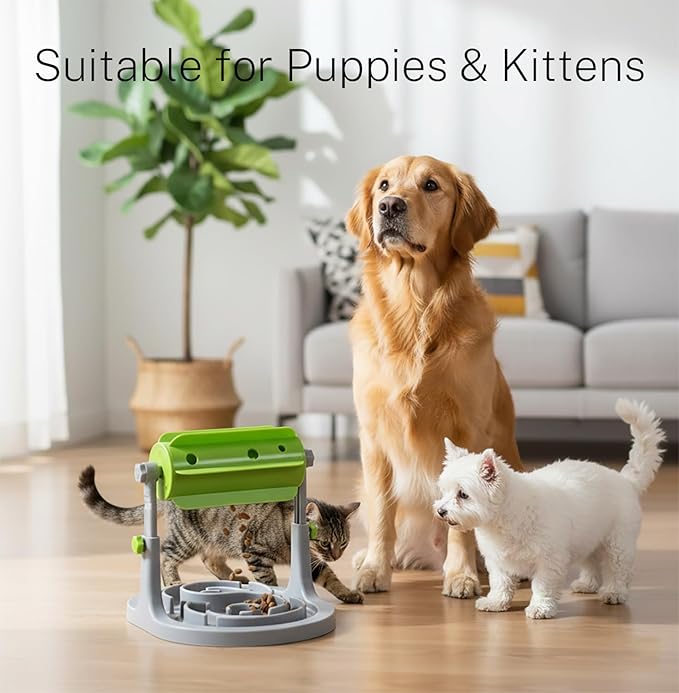 Ito Rocky Interactive Dog & Cat Food Puzzle Toy - Treat Boredom Dispensing Slow Feeder - Anxiety IQ Training in Smart Feeding and Adjustable Height for Small/Medium Dogs