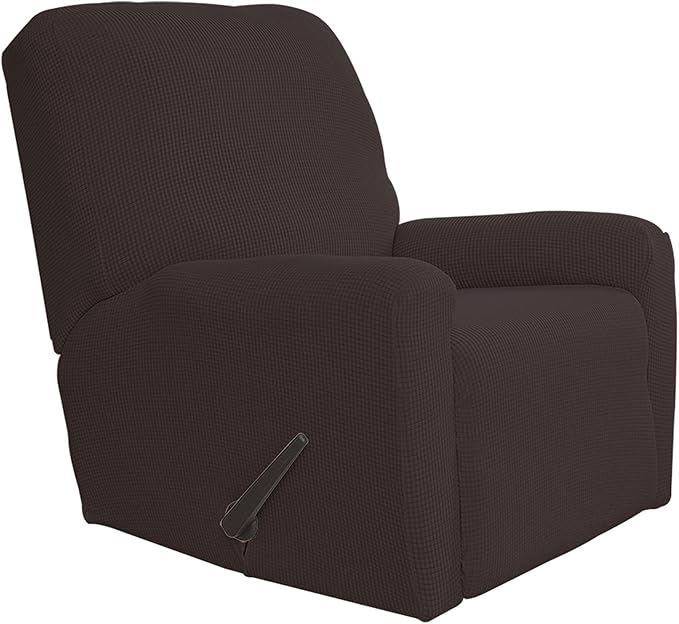 Easy-Going Recliner Stretch Sofa Slipcover Sofa Cover 4-Pieces Furniture Protector Couch Soft with Elastic Bottom Spandex Jacquard Fabric Small Checks(Recliner,Chocolate) Large