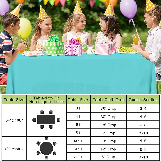 Smiry Disposable Table Cloth 12 Pack, 54 x 108 Inch Waterproof Plastic Tablecloth, Decorative Rectangle Table Covers for Party, Birthday, Picnic, Teal