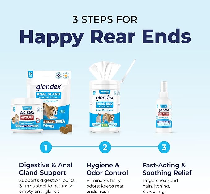 Vetnique Glandex Dog Wipes for Pets Cleansing & Deodorizing Anal Gland Hygienic Dog & Cat Wipes with Vitamin E, Skin Conditioners and Aloe (75ct)