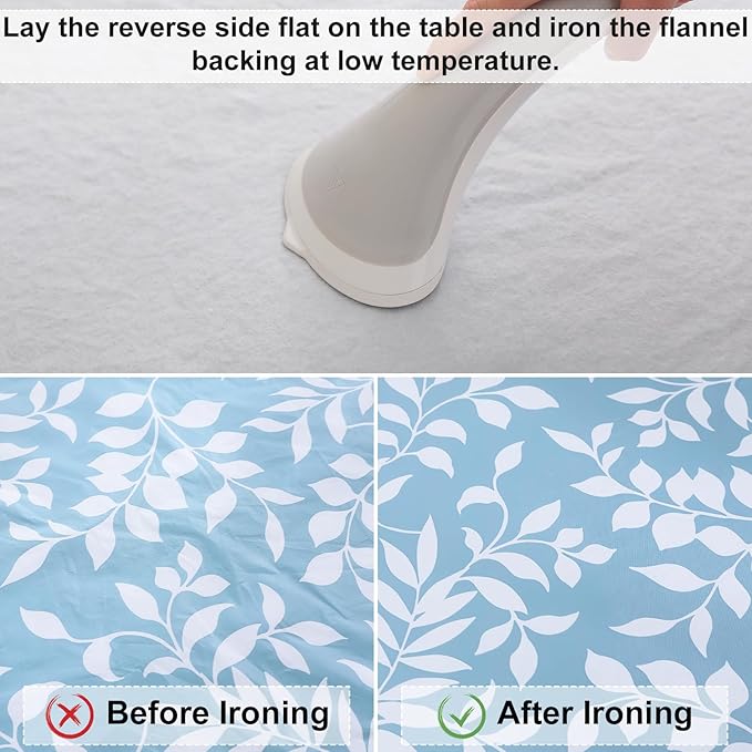 misaya Rectangle Vinyl Tablecloth, Fitted Table Cover, 100% Waterproof, Elastic Edge, Flannel Backing, Plastic Table Cloth Fit Folding Tables for Picnic, Outdoor (Blue Leaves, 36x72 inch)