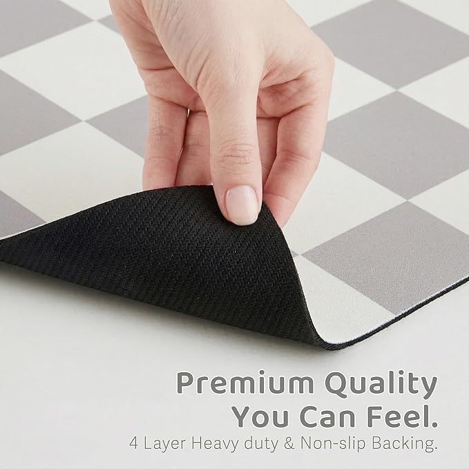 Checkered Dog Feeding Mat, Absorbent Mats for Dog Food and Water Bowl, Dispenser, Feeder, Retro Aesthetic Grey Checkerboard Pet Placemat for Dogs, Cats, Puppy Accessories, 16" X 24”