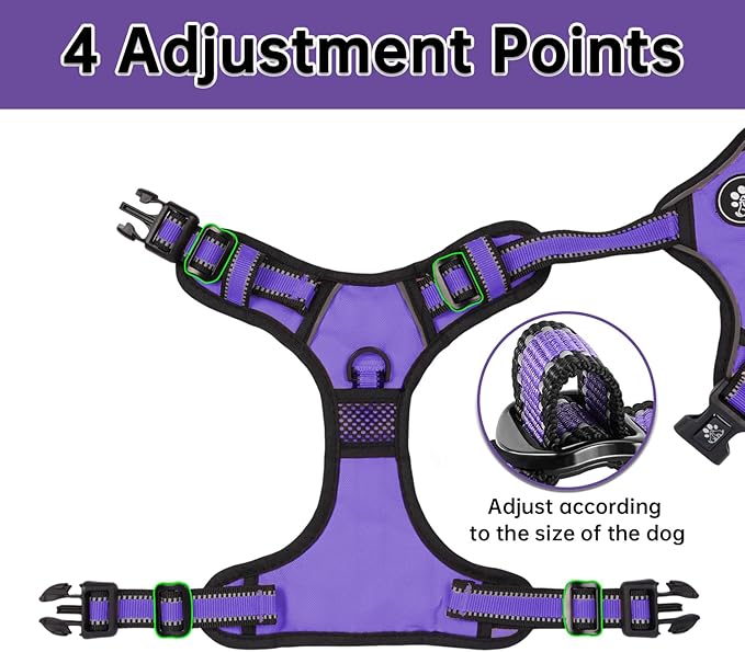NESTROAD No Pull Dog Harness,Adjustable Oxford Dog Vest Harness with Leash,Reflective No-Choke Pet Harness with Easy Control Soft Handle for Small Medium Dogs(Medium,Purple)