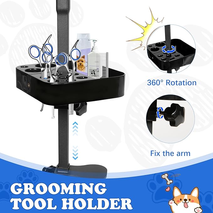 Breeze Touch Rotatable Dog Grooming Organizer for Dog Grooming Table Accessories, Portable Pet Grooming Tools Holder Dog Grooming Arm with Clamp for Hairdressing Scissors Combs, Pet Shop Pet Owner