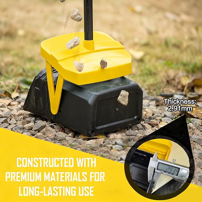FUSBUNTY Pooper Scooper Swivel Bin & Rake with 100 Waste Bags, Dog Pooper Scooper with Bag Attachment for Large Medium Small Dogs, Poop Scooper with Lid for Lawn Yard Dog Kennel - Yellow