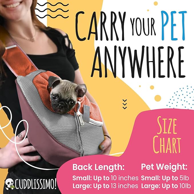 Cuddlissimo! Pet Sling Carrier - Carefully Sized for Teacup & Toy Breed Puppies & Cats (Under 6lb) - Soft Pouch for Small Dogs, Yorkies, Chihuahuas - Ideal for Hands-Free Travel & Walks (Red)