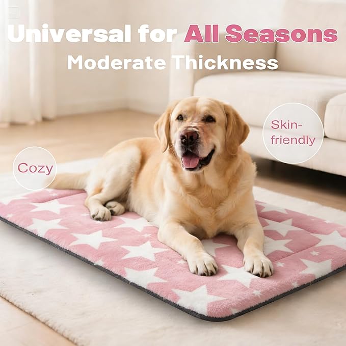 Fogkiss Dog Bed Mat, Reversible Crate Pad & Durable Dog Bed - Machine Washable Kennel Mat with Ultra Soft for Large Dogs (Big&Small Stars Pink, 35" L*23" W*1.5" Th)