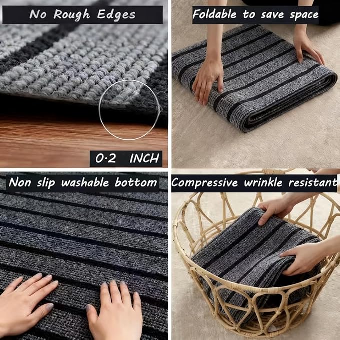 Dog Crate Mat 63"x47" Extra Thick Waterproof Non-Slip Kennel Pad, Absorbent Striped Design for Under Crate, Reusable & Washable Dog Mat for Crate