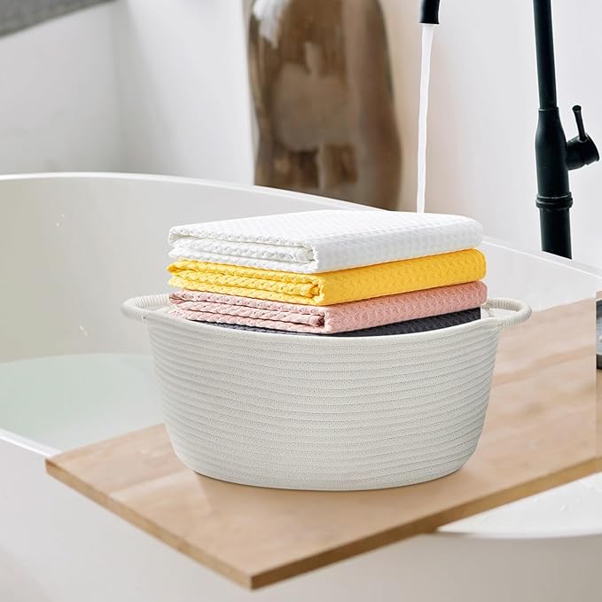 Medium Rope Basket with Handles, Medium Bohe Storage Basket, 17 "L x 12.5" W x 8.5 "H, Home Decor Organizer for Towels,toys, Books & Magazines