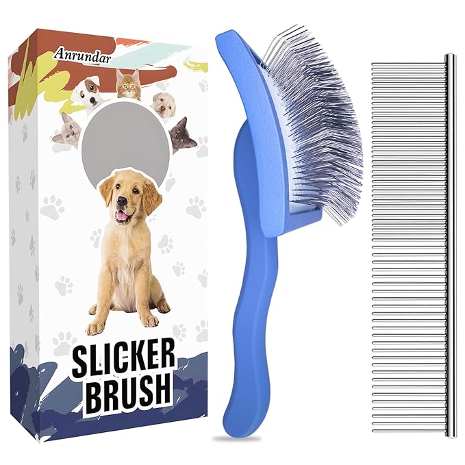 Dog Slicker Brush for Golden Doodle Grooming Kit - Dematting Brushes for Goldendoodles, Labradoodles, Poodles - Pet Hair Brush for Medium & Long Haired Dogs - Large (Blue)