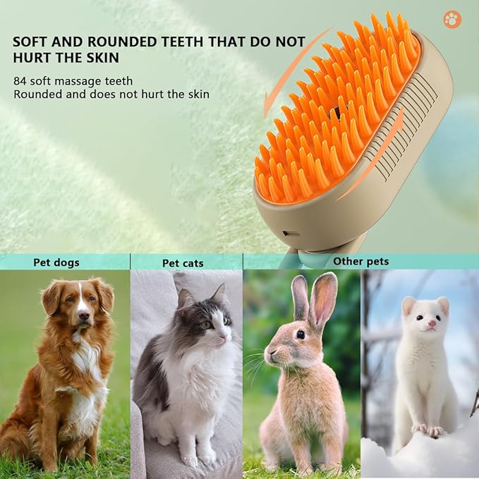 Cat Steam Brush, 3 in 1 Pet Steam Cats Brushes Rechargeable Anti-Static Grooming Brushe, Vibration Massage Cleaning Shedding & Combing Multifunctional Hair Removal Comb for Cats Dog (White)