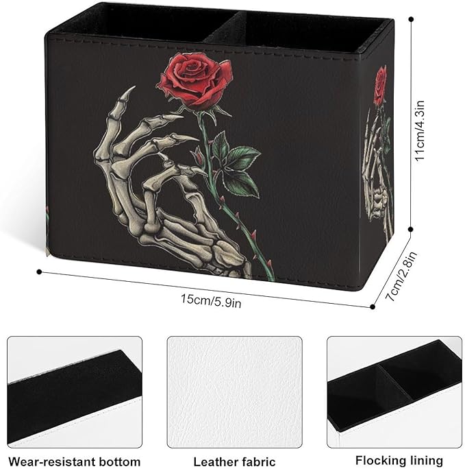 Famame Skeleton Hand Rose Thorn Pencil Holder for Desk, Leather Desktop Container Pen Cup Storage Study Table Pen Organizer Makeup Brush Holder for Classroom Office Home