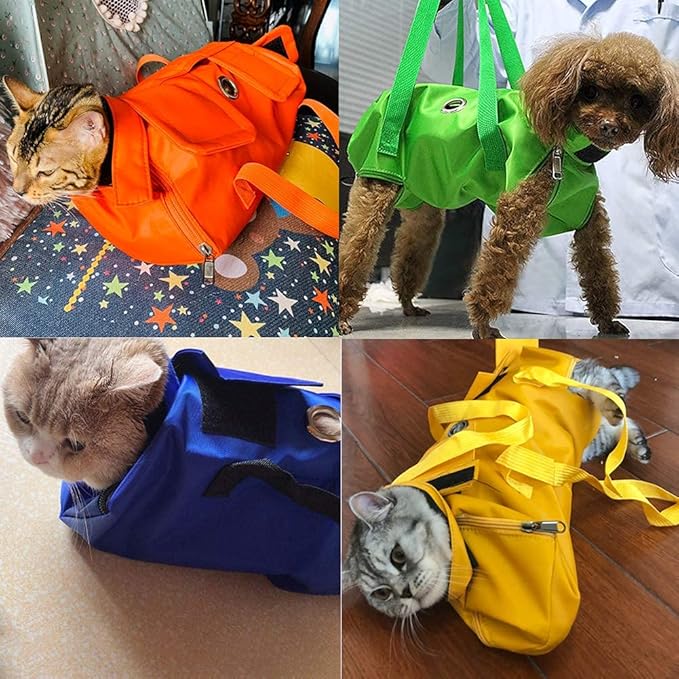 Kukaster Pet Cat’s Restraint Bag for Claw Care Nail Trimming Anti-Scratching Grooming Bag for Cats Medical Examination(Green-m)