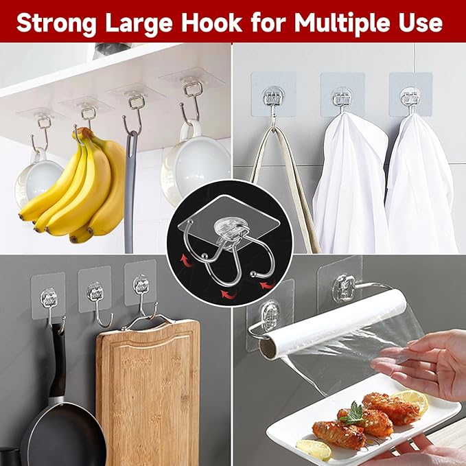 Large Adhesive Hooks for Hanging Heavy Duty 44 lb(Max) 30 Pack, 304 Stainless Steel Self Adhesive Sticky Hooks Waterproof Wall Hook for Home Bathroom Shower Kitchen Outdoor Utility Hook