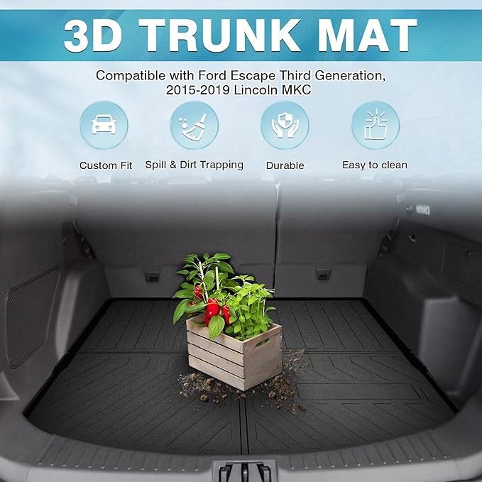 Mixsuper Custom Fit for Cargo Liner Ford Escape 2013-2019/Lincoln MKC 2015-2019 Trunk Mat Liner All Weather TPO Durable 3D Anti-Slip Rear Trunk Floor Mat