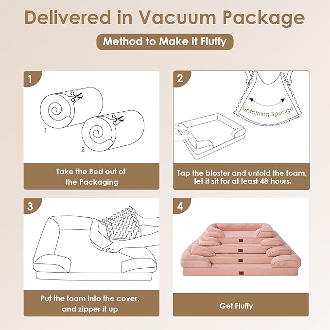 EHEYCIGA Orthopedic Dog Beds for Extra Large Dogs, Waterproof Memory Foam XL Pet Bed with Sides, Non-Slip Bottom and Egg-Crate Foam Big Dog Couch Bed with Washable Removable Cover, Dusty Pink