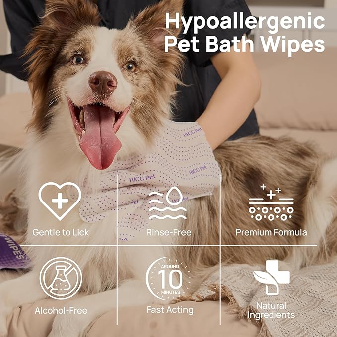 HICC PET Glove Wipes Pro – Pet Cleaning Gloves for Dogs & Cats – Infused with Coconut Oil & Plant Extracts – Hypoallergenic, Gentle, Spa-Like Care at Home