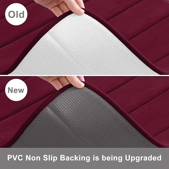 Buganda Memory Foam U-Shaped Contour Toilet Rugs, Non Slip Absorbent, Thick Soft Washable Bathroom Mat, Floor Carpet Bath Rugs Mat for Toilet Base (24" x 20", Burgundy)