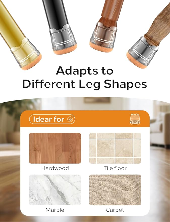 Upgrade 24 PCS Silicone & Felt Chair Leg Floor Protectors for Hardwood Floors - Furniture Pads, Chair Leg Covers/Caps - No Noise & Scratch-Proof - Round M (Fits 1"-1 3/16" / 26-30mm), Clear