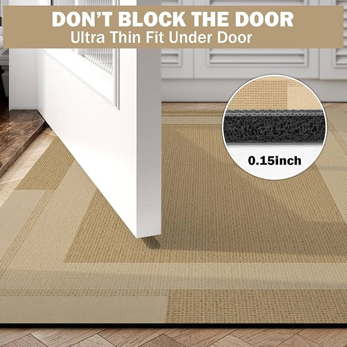 Non Slip Long Bath Mat Bathroom Runner, Rubber Backing Ultra Thin Bathroom Rugs Fit Under Door Quick Dry Super Absorbent Washable Bath Rug Shower Mat for Bathtub Sink Floor, Brown 24"x48"