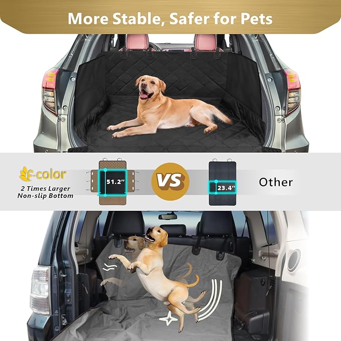 F-color SUV Cargo Liner for Dogs - Waterproof Pet Cargo Liner with Side Flaps, Comfort Dog Cargo Cover with Bumper Flap, Scrachproof Non-Slip for Large SUVs Sedans Trunks Vans, Black