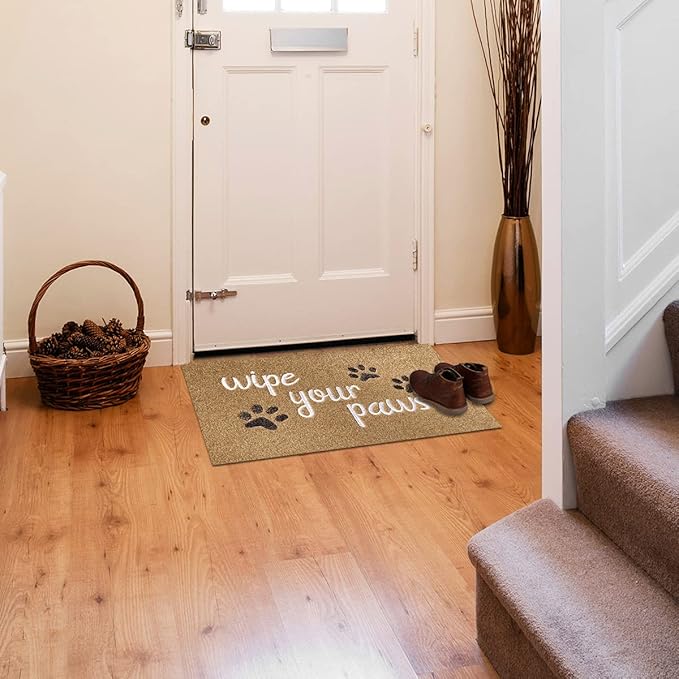 Large Welcome Door Mat Indoor Wipe Your Paws Doormat Front Back Door Indoor Dog Paw Door Mat Porch Entrance Anti-Slip Floor Mat with Durable Rubber Brown 24x36 Inch