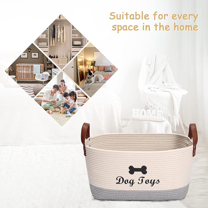 Large Cotton Dog Toy Basket Storage - 16.5"x10.6"x7.5" Puppy Bin - Perfect for Organizing Pet Toys, Blankets, Leashes & More