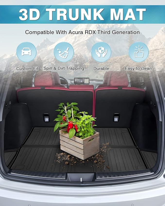 Mixsuper Cargo Liner for Acura RDX 2019-2024 2025 2026 Trunk Mat All Weather Cargo Mat Rear Anti-Slip Trunk Liner Black