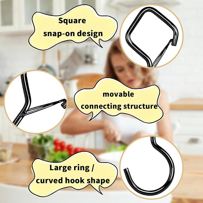 Heavy Duty S Hooks for Hanging with Lock, 4.72 Inch Metal Screw Hooks for Plants, Kitchen Utensils, Bags, Towels, and Outdoor Storage, Plant Hangers and Hanging Hooks (Black, 10 pcs)