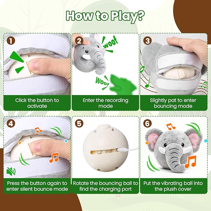 Hanarook Interactive Dog Toys, Self Moving Dog Toy to Keep Them Busy, Electronic Vibrating Dogs Toy/Squeaky Bouncing Ball for Small Medium Large Dogs with Jumping Music Talking Silent Mode (Elephant)