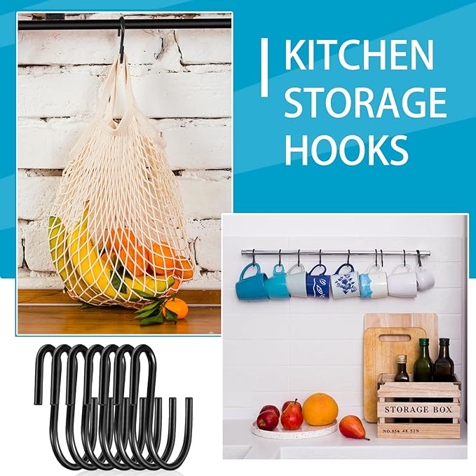 Sratte 120 Pieces Small S Hooks for Hanging Heavy Duty Mini S Shaped Metal Hook Hanger Ornament Storage Hooks for Plants DIY Craft Hanging Pot Jewelry Key Chain Tags Kitchenware(Black, 1 Inch)