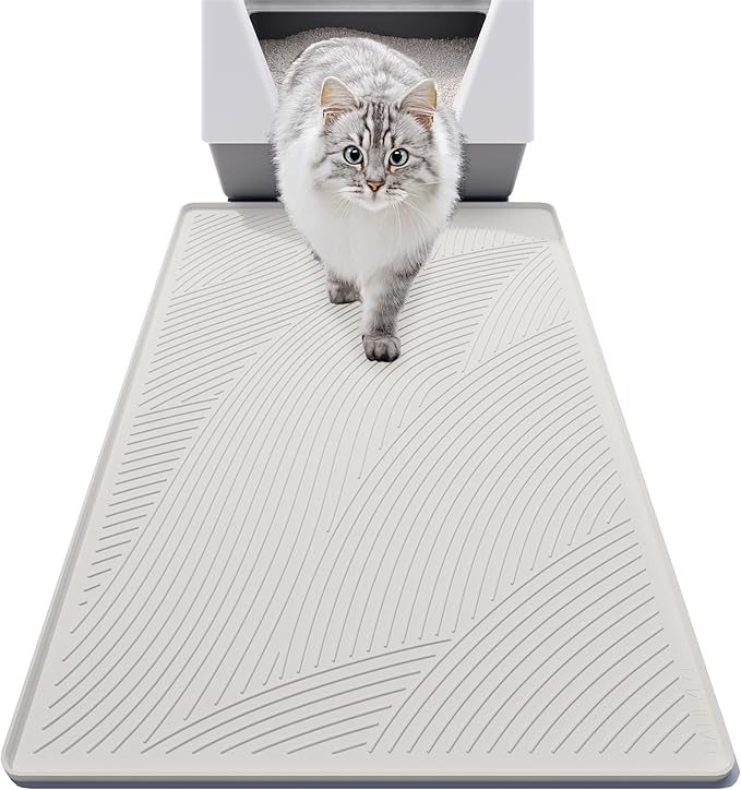 BANLYEO L Cat Litter Mat - 34x22 in, Water Proof, US Designed Kitty Litter Trapping Mat, Easy to Clean, Scatter Control, Odorless, Less Mess and Clean Floors, Pet Supplies for Indoor Cats, Beige Gray