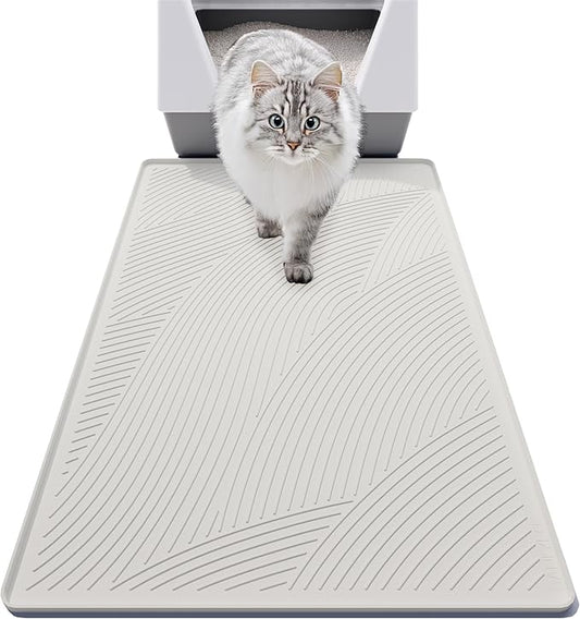 BANLYEO L Cat Litter Mat - 34x22 in, Water Proof, US Designed Kitty Litter Trapping Mat, Easy to Clean, Scatter Control, Odorless, Less Mess and Clean Floors, Pet Supplies for Indoor Cats, Beige Gray