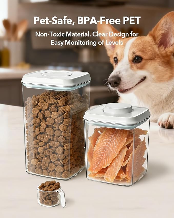 EQI Dog Food Storage Container with One-Touch Lid, 2.8 QT / 2.65 L Stackable Durable BPA-Free PET Cat Food Storage Container,for Pet Treats, Supplements & Small Kibble