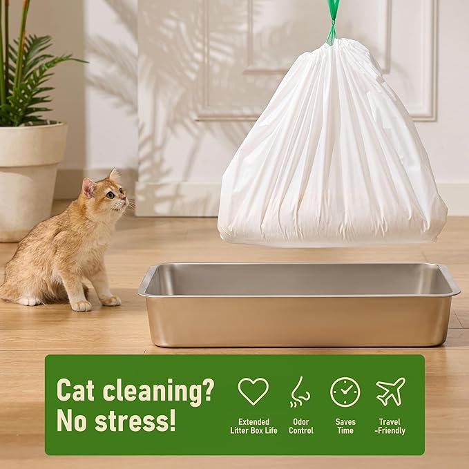 Super Jumbo Litter Box Liner XXL - 15 Count 47" x 24" Cat Litter Bags with Drawstring, Extra Thick Kitty Litter Pan Liners Tear Resistant Heavy Duty, Easy Clean up for Litter Tray, Unscented