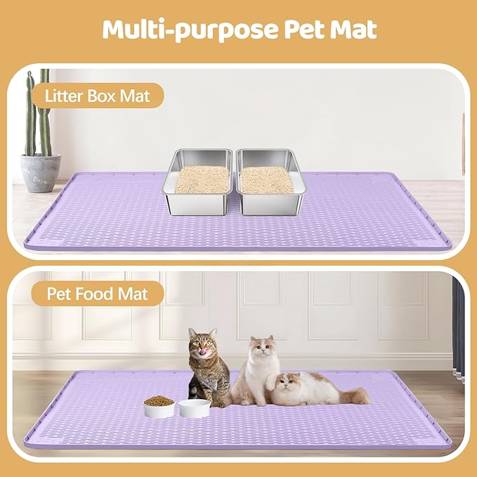 Bartuke Cat Litter Mat, XXL Extra Large 50" x 35" Silicone Mat Litter Trapping Mat for Scatter Control, Soft on Kitty Paws, Easy to Clean (Purple)