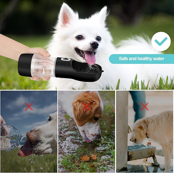 Misthis Outdoor Dog Water Bottle Portable - Leak Proof Bottles Dispenser for Dogs On The Go with Food Container Multifunctional Travel Outdoor（Black）
