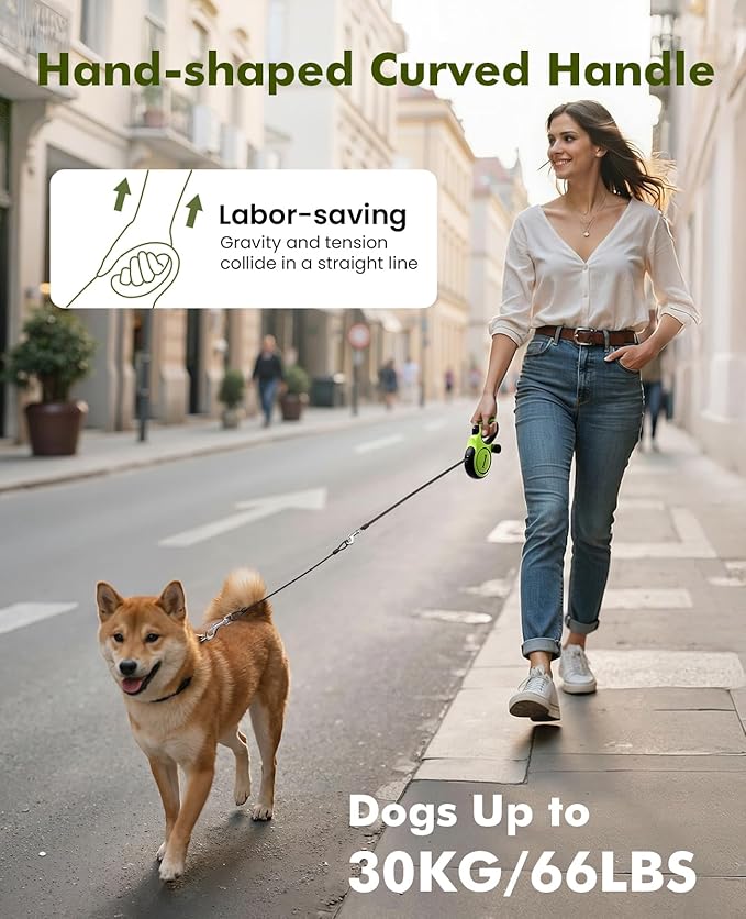 Pecute16ft Retractable Dog Leash with Chew Proof Extender 18'', Lightweight Dog Retractable Leash with Poop Bag Holder, Anti-Slip Grip, Leashes for Puppy and Medium Dogs 11lbs-66lbs (Green)